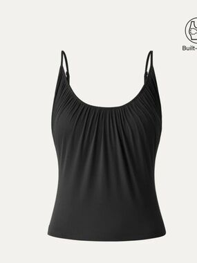 OGL Black Gathered Scoop Neck Cami with Adjustable Straps